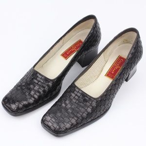 Vintage Cole Haan Leather Basket Weave Block Heels